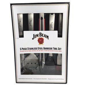New NWT in Box JIM BEAM 5 Piece Stainless Steel Barbecue BBQ Tool Set.  Spatula